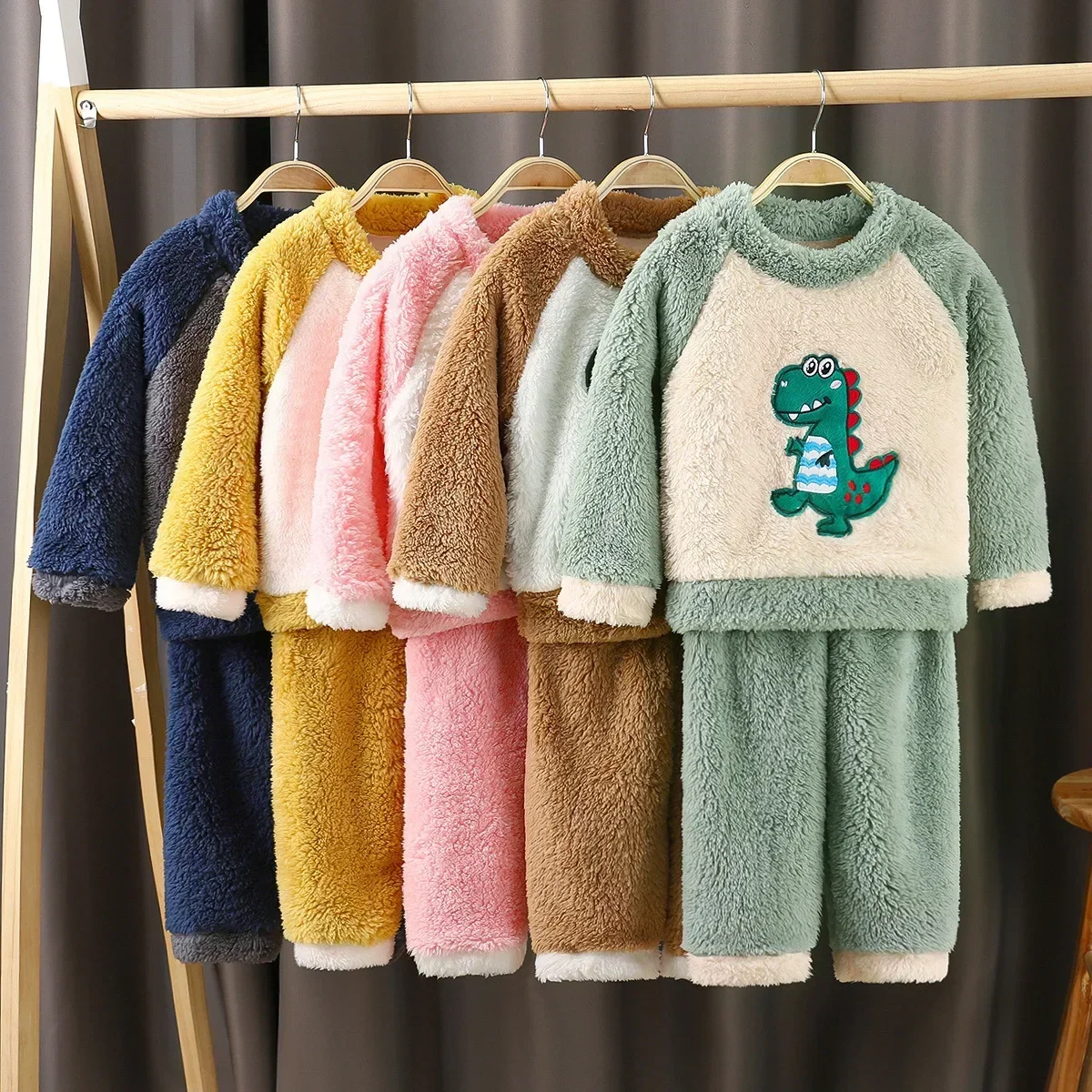 Cotton Pajama Set Children's Winter Flannel Set For Boys and Girls Plush Insulation Home Clothing Children's Pajamas Clothing