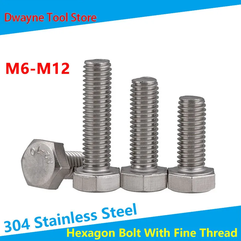 

304 Stainless Steel Fine Tooth External Hexagon Screw / Bolt M6*0.75 M8*1.0 M10M12 * 1.0/1.25/1.5 Pitch Teeth 2PCS