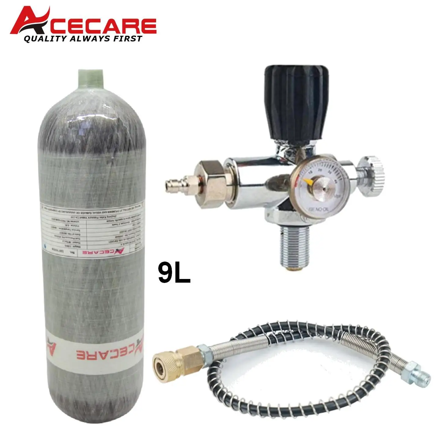 Scuba Diving Equipment High Pressure Valves ACECARE 4500Psi 300Bar 9L Carbon Fiber Cylinder HPA Tank Diving Bottle Fill Station Valve Charging Regulator Valve M18*1.5