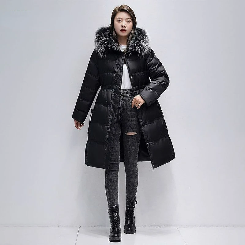 2023 New Women Down Jacket Winter Coat Female Mid Length Version Parkas Thick Warm Slim Fit Outwear Hooded Fur Collar Overcoat 2023 new women down jacket winter coat female mid length version parkas thick warm outwear hooded artificial fur collar overcoat