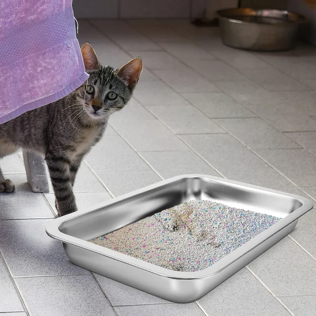 Stainless Steel Cat Litter Box Large Metal Tray Non Deformable Stable Open Type Litter Tray for Cats Open Type Cat Toilet Stainless Steel Cat Litter Box Large Metal Tray Non Deformable Stable Open Type Litter Tray for Cats Open Type Cat Toilet