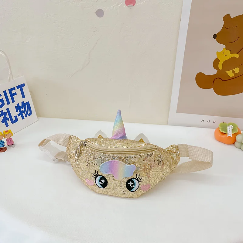 Kid Girl Unicorn Princess Bags Embroidered Colorful Sequin Waist Bag Cute Child Chest Bags Cartoon Fashion Diagonal Shoulder Bag 6
