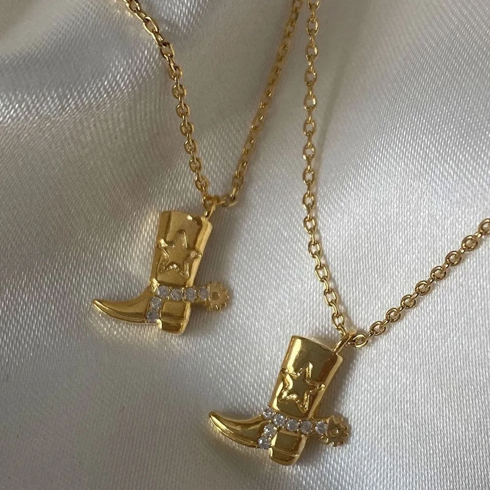 316 Stainless Steel Waterproof Denim Boots Pendant Necklace Cool Cowgirl Cowboy Boot Hat 18K Gold Plated Collar Necklaces Gifts