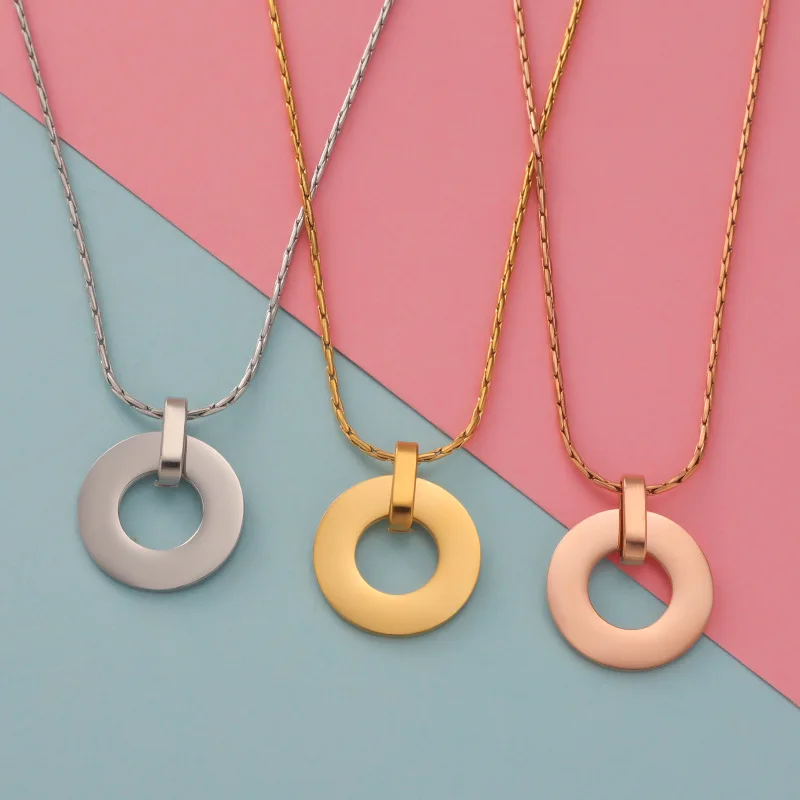 

2Pcs/Lot 45+5cm Mirror Polish Stainless Steel Round Blank Pendant Necklace Hollow Charm Women Jewelry