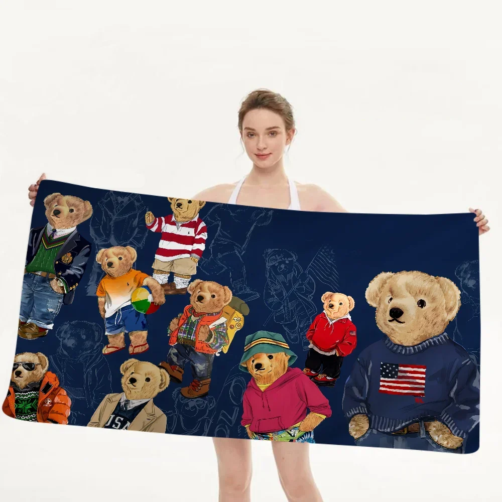 Cute Teddy Bear Happy Bath Towel Microfiber Soft Water Absorbing Breathable For Girl Kids Decorative Cartoon Beach Towel 5