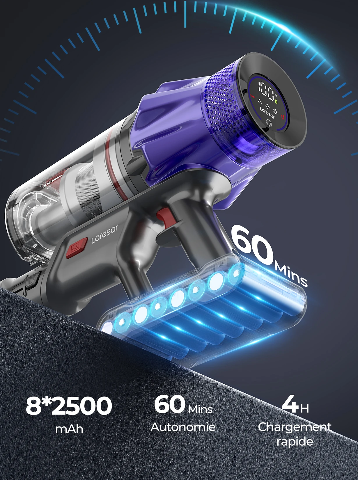 Laresar V7 - Aspirateur balai sans fil - 50 000 Pa - Moteur