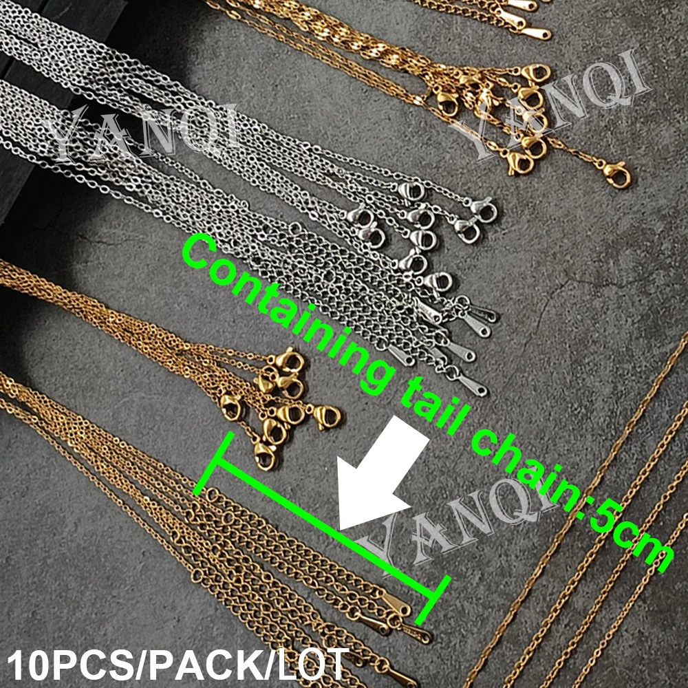 10PCS 1MM 1.5MM 2MM Gold Stainless Steel Lip Chain Necklaces Findings Jewelry Making Supplies Wholesale