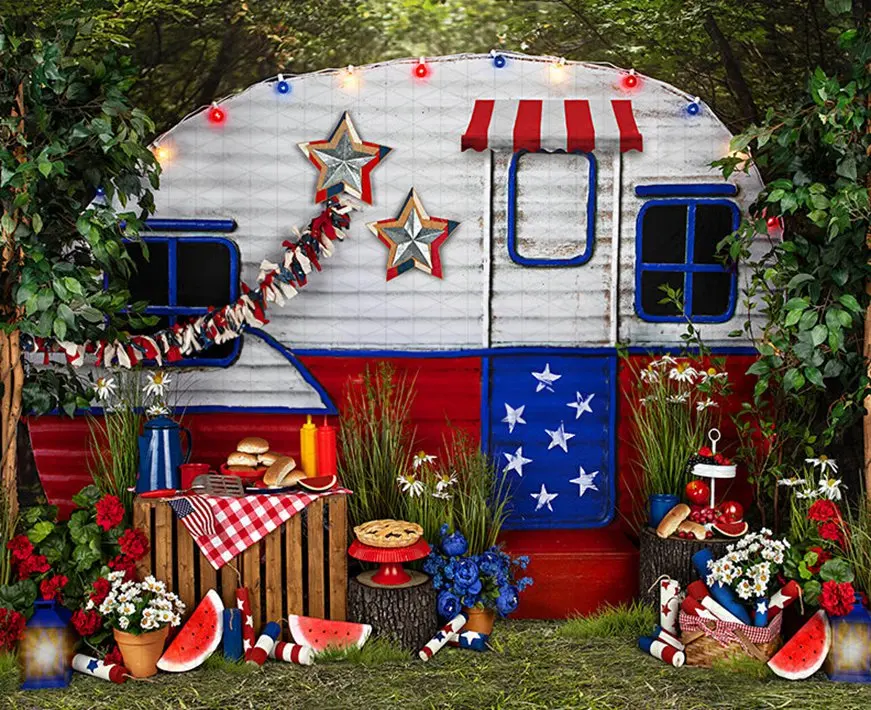 

Summer USA Camp Tent Star Outdoors Tree Flower backdrops computer print party supplies Photography Studio Backgrounds