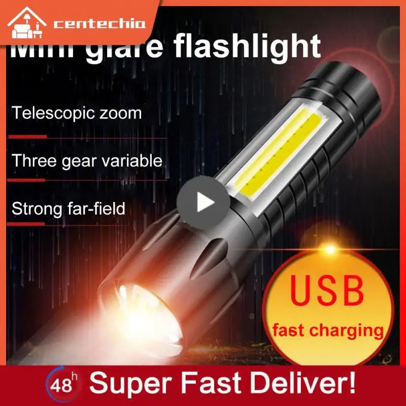 

1PCS Mini Rechargeable LED Flashlight COB+XPE Portable Camping Lantern Zoomable Focus Light Tactical Flashlight with Pen