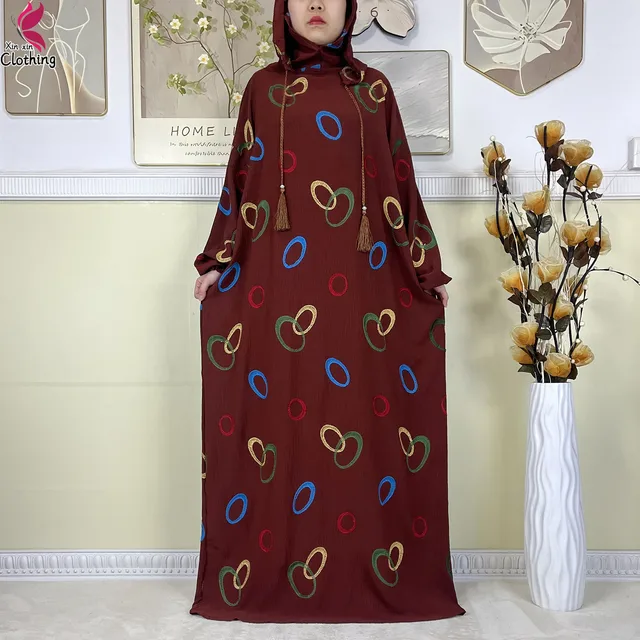 Abaya musulmane à double chapeau pour Ramadan, vêtements de prière africains, coton solide, broderie, adt, dubaï, turquie, islam, nouveau, 2025