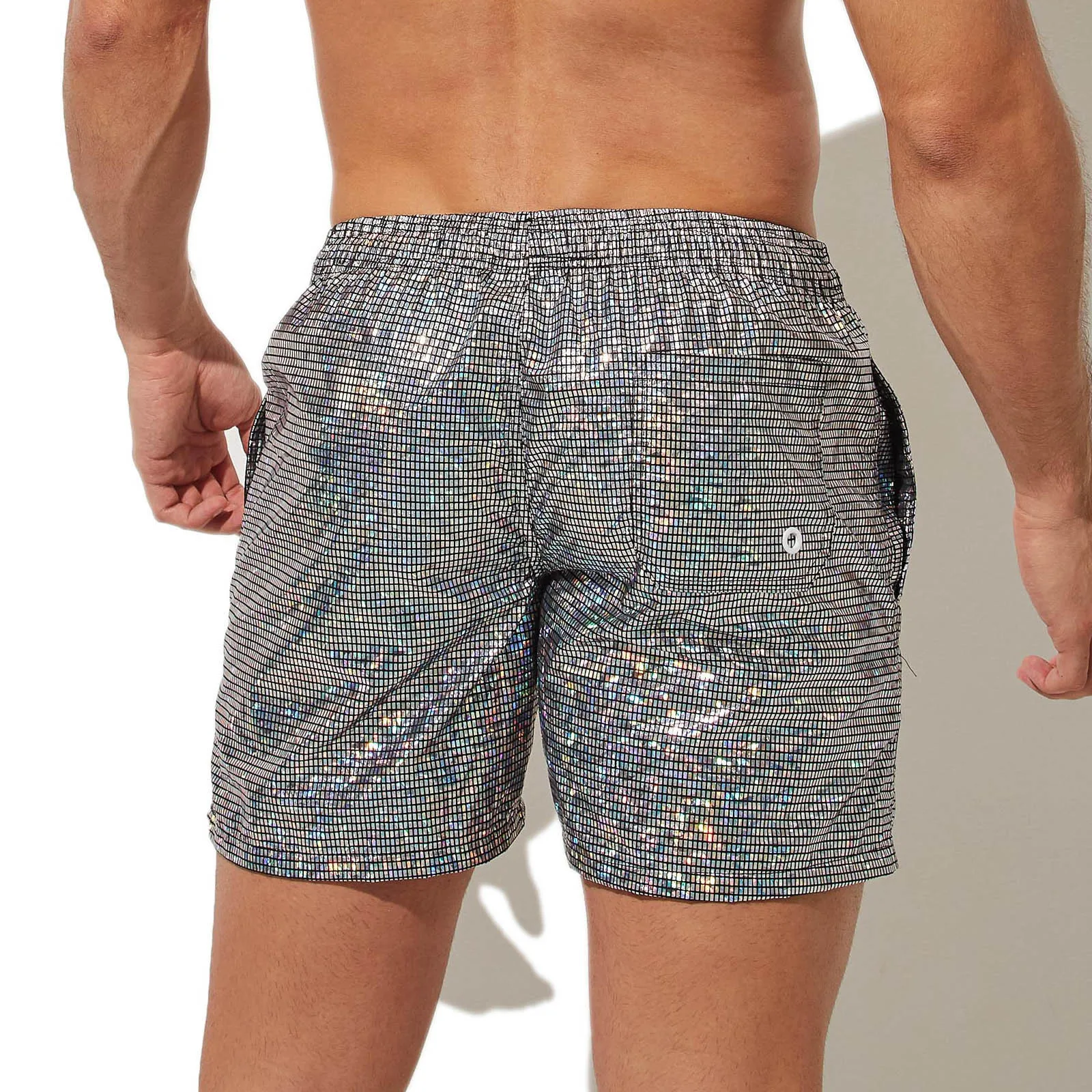 150g Mens Summer Beach Shorts Plus Size Glittering Swimming Boxer Underpants 100% Polyester Solid Plaid String Board Short 3