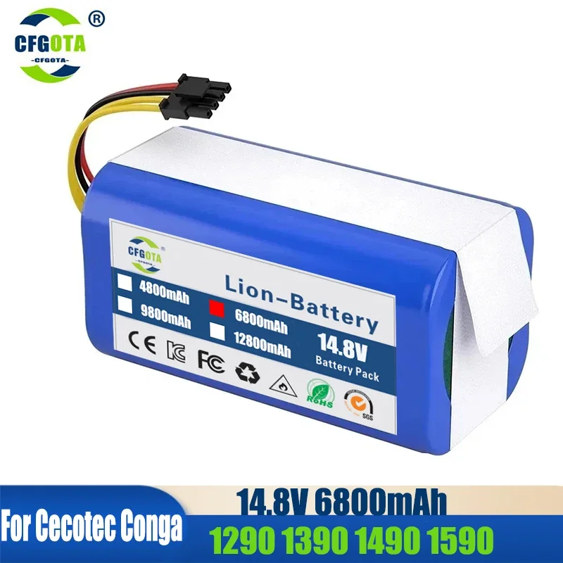 vhbw batteria compatibile con Cecotec Conga 1490, 1590, 1390, 1290 aspirapolvere (3000mAh, 14,4V, Li-Ion