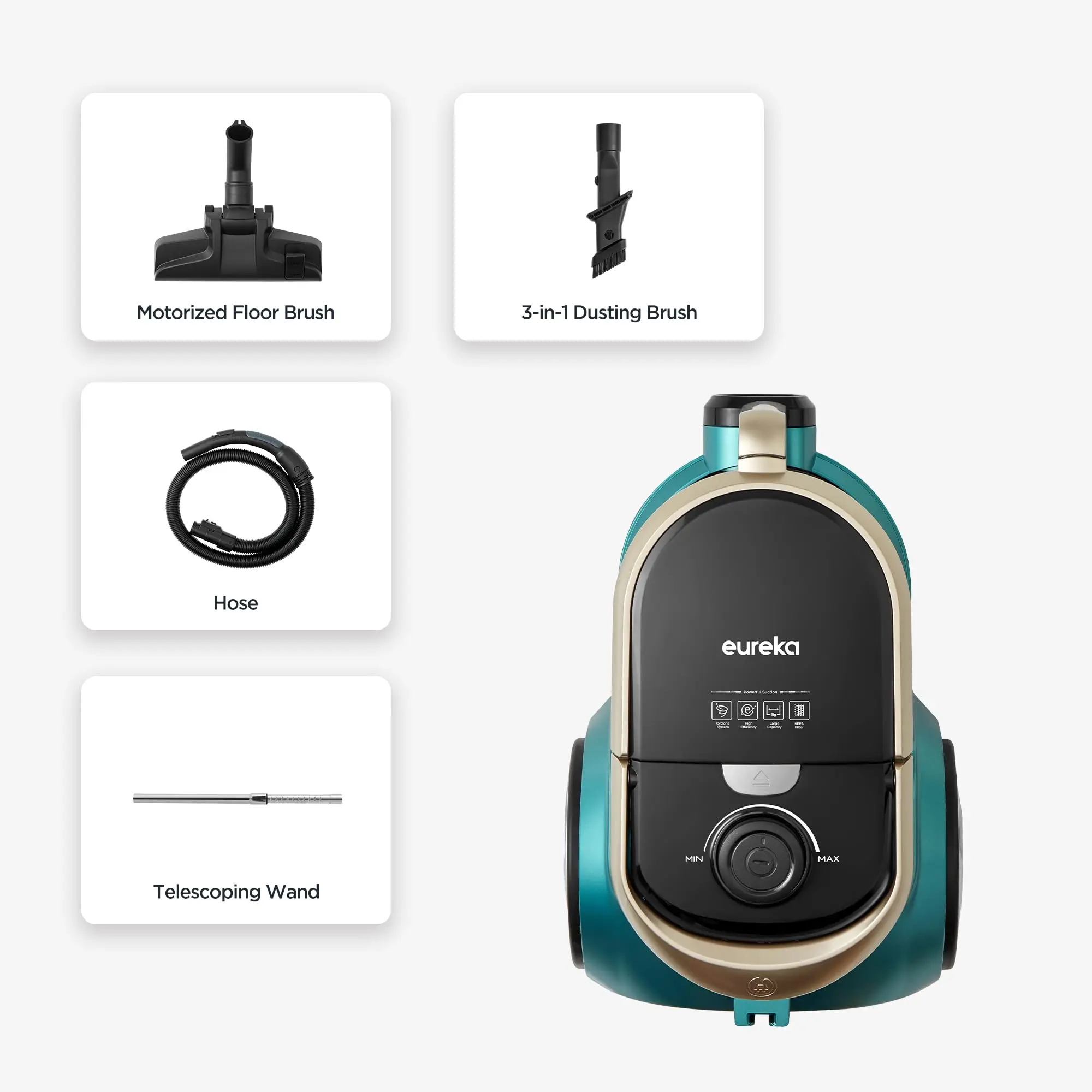 مكنسة كهربائية EUREKA Apollo 2000W سعة 2.2 لتر، مك...