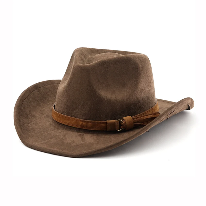 Chapeau de Cowboy occidental de Style ethnique, chapeau de Jazz en Imitation cuir et velours, chapeau Fedora à bord enroulable pour l'automne et l'hiver