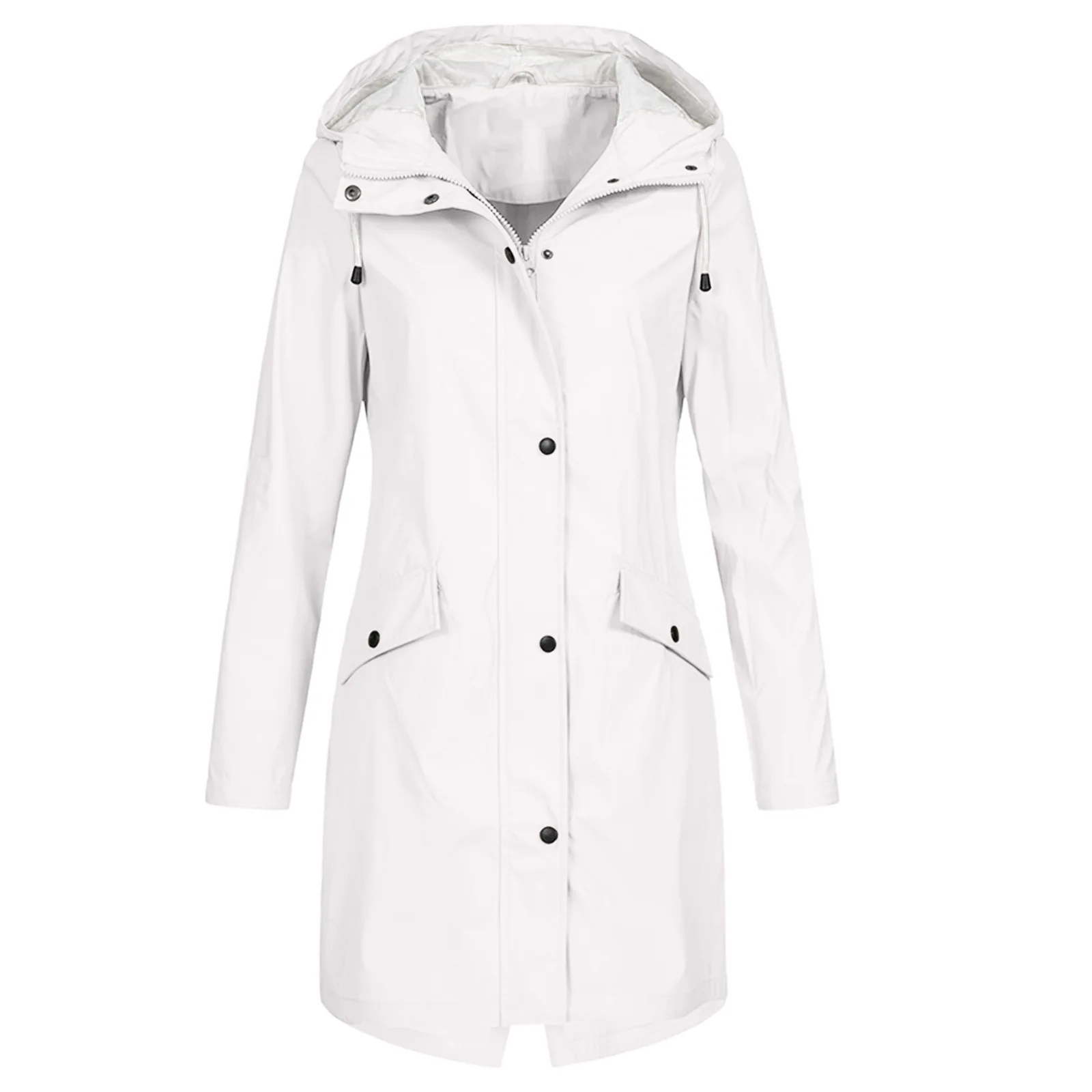 Women Waterproof Zipper Rain Jacket Solid Color Ladies Outdoor Mountaineering Lightweight Raincoats Plus Size XS-3XL