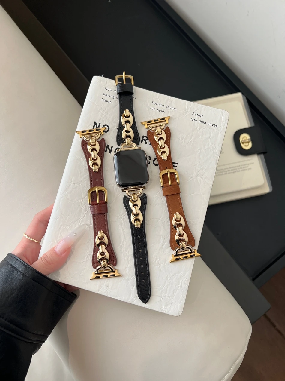 Armband für Apple Watch Band S11/10/9/8/7/SE/6/5/Ultra 3 2 IWatch 49/46/45/44/42/41/40/38 mm Luxus D Metall Leder Damen Armband – Detail 20