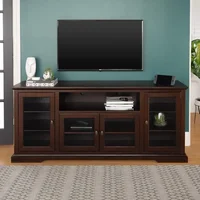 Brahm Classic Glass Door Storage TV Console for TVs up to 80 Inches, 70 Inch, Espresso Brown 1