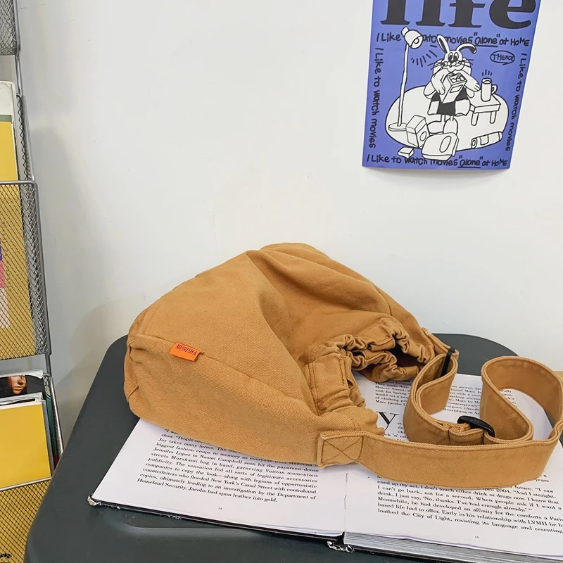 100% Cotton Crossbody Bags For Women Solid Black Canvas Handbags Large Capacity Cloth Casual Messenger Bags Simple Packages