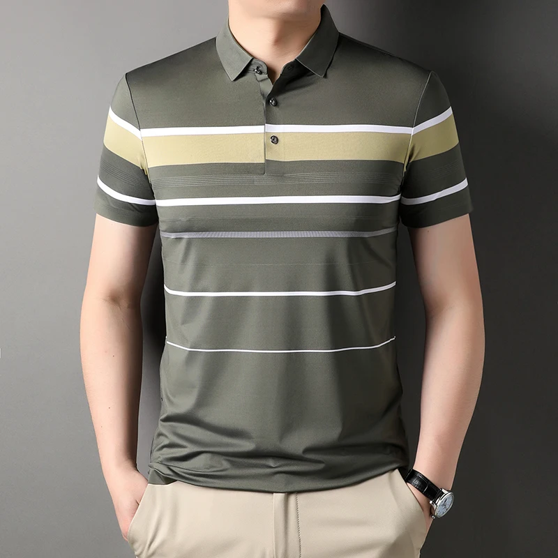 Top Grade Yarn-dyed Non-marking Process Summer Polo Shirts For New Men Short Sleeve Slim Fit Casual Tops Fashions Mens Clothes