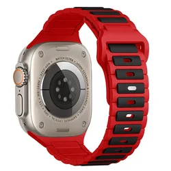 Premium Soft Silicone Sport Band - Durable & Comfortable Rubber Strap for Smart Watches (Black Red)