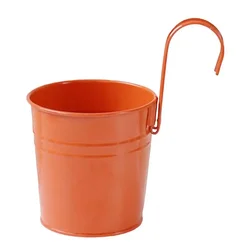 Iron Hanging Flower Pot with Detachable Hook - Solid Color Planter for Indoor and Outdoor Spaces (Orange)