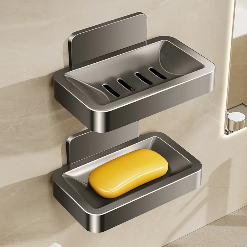 Soap Holder Shower Soap Tray Soap Dish Rack Bathroom Soap Dish No Drill Wall Mounted Soap Holder Aluminum Alloy Sponge Storage Organizer Bathroom Accessories