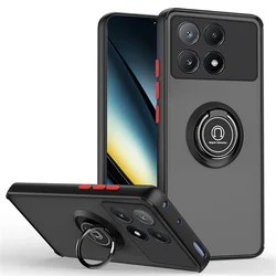 Shockproof Car Magnetic Ring Holder Stand Phone Case Cover - POCO M4 Pro 4G (Black Red)