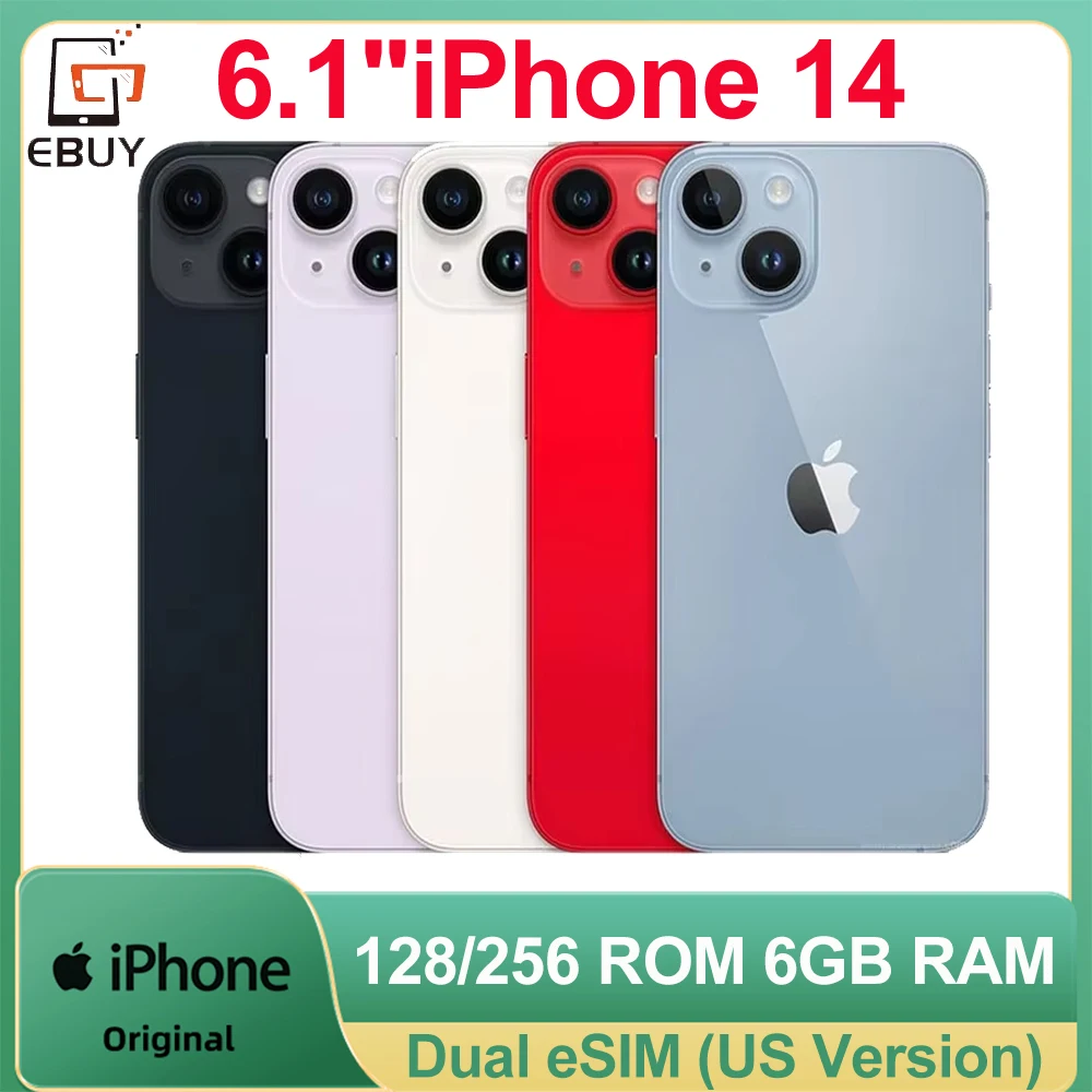 Original 6.1" Apple iPhone 14 128/256GB ROM 6GB RAM Dual eSIM Super Retina OLED Face ID NFC A15 5G Mobile Phone