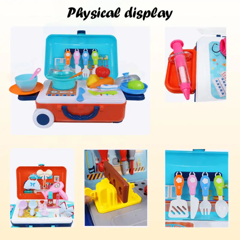 Children's Deluxe Play House: Portable Kitchen & Beauty Tools Trolley Set