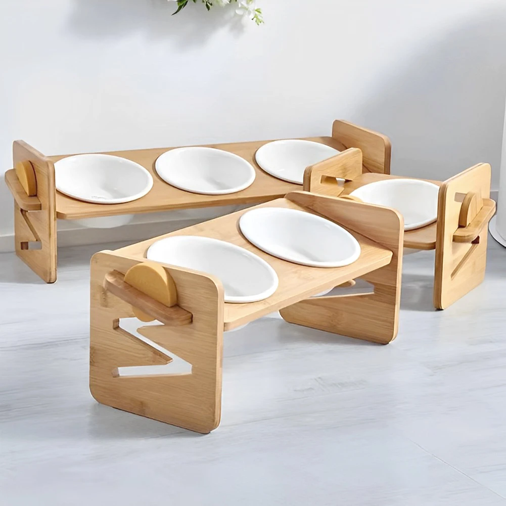 Tieker Bamboo Base Pet Feeder Ceramic Pet Bowl for Small Pets Elevated Feeding Bowl Cat and Dog Supplies: 3 - 5 Days Free Delivery Only UK