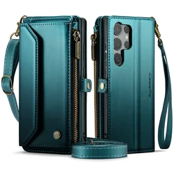 Retro Leather Wallet Phone Case with Magnetic Closure and Trifold Holder - Galaxy S26 FE (Green)