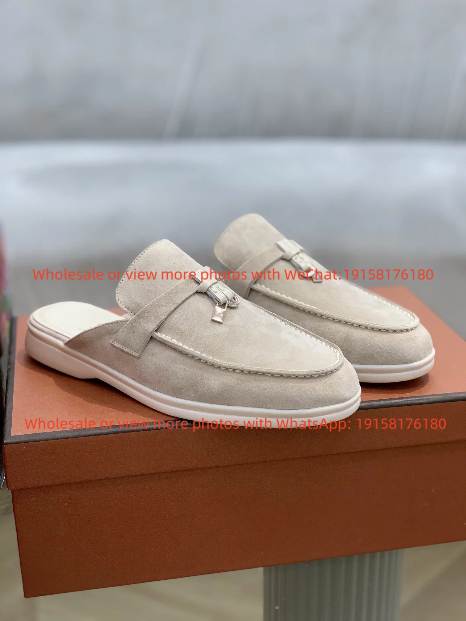 Slippers 2024 Summer New Women's Genuine Leather Bag Head Half Tug Outer Wear Moeller Lazy Shoes