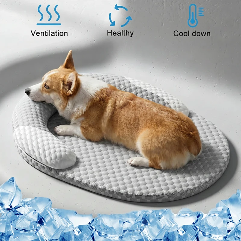 Summer Ice Silk Cooling Pet Mat, Breathable Heat Dissipation Oval Dog Bed Nest, Cooling Pad for Small Medium Large Dogs Cats 1