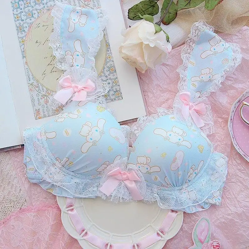 Бюстгальтер Miniso Sanrio Cinnamoroll, мультяшная фигурка, дышащий кружевной бюстгальтер пуш-ап, не мягкое женское нижнее белье, милый подарок