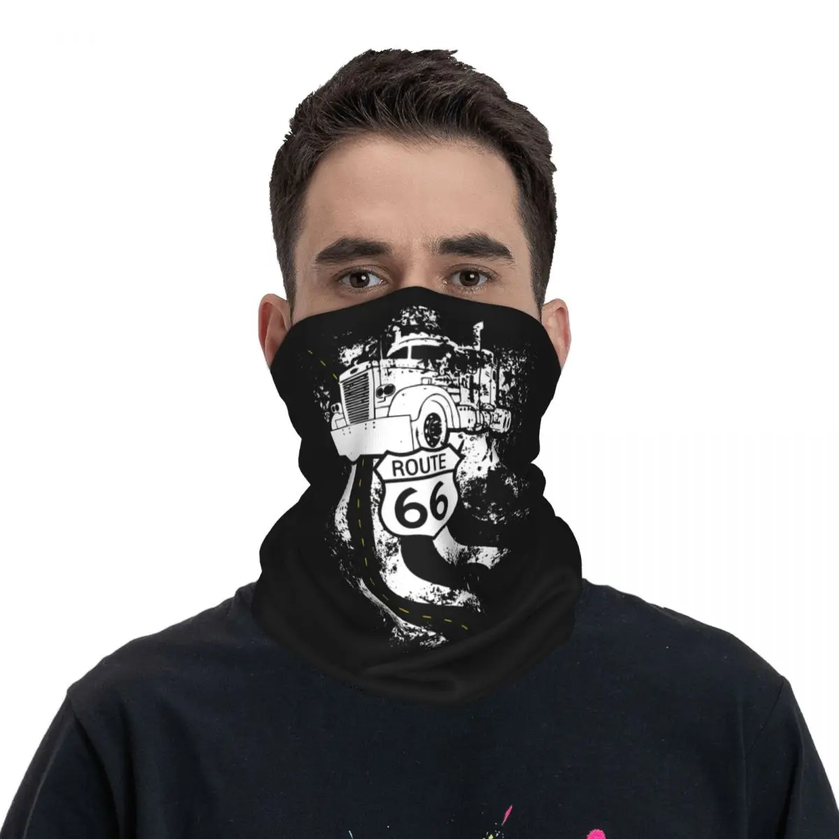 

Route 66 Big Rig Truck US Flag Bandana Neck Cover America Highway Mask Scarf Multi-use Cycling Scarf Fishing Unisex Winter