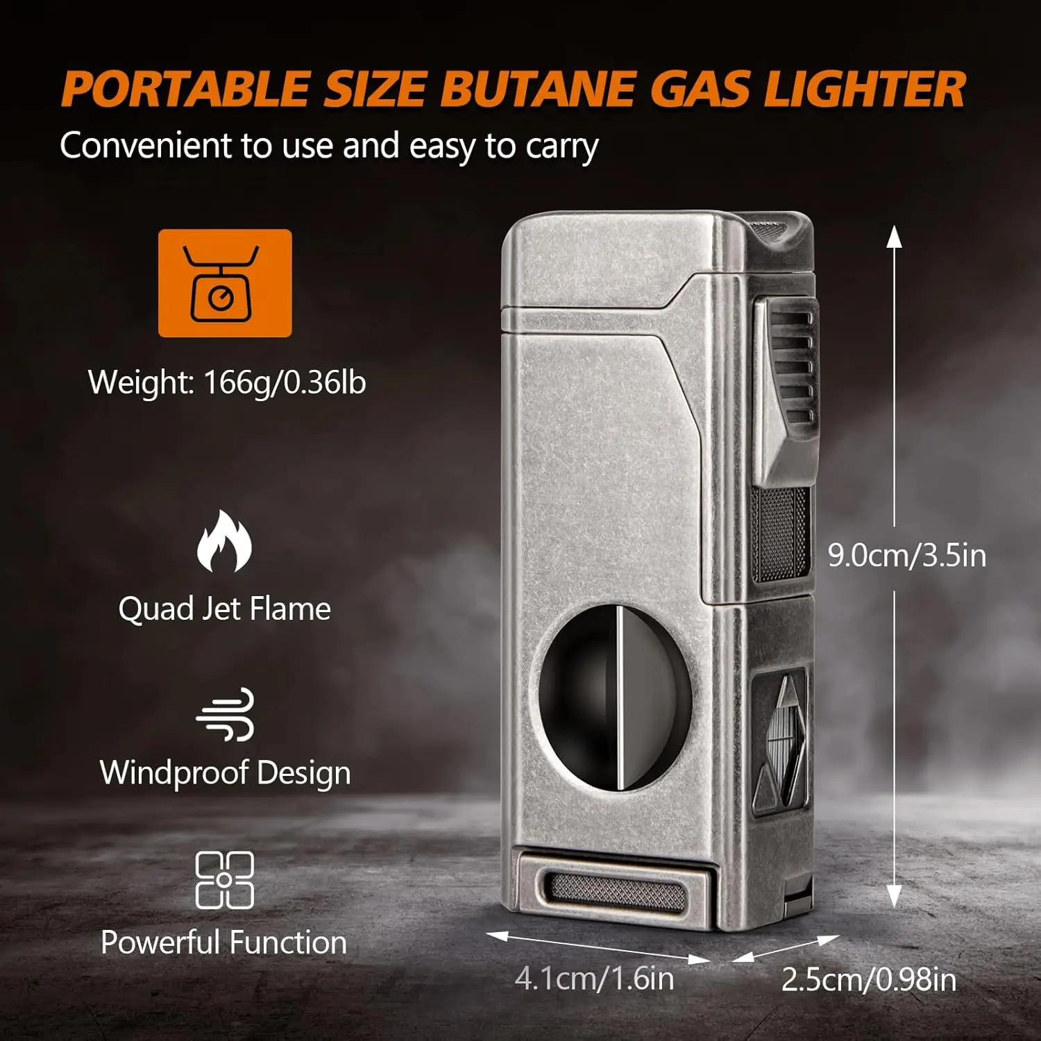 Scotte Cigar Lighter 4 Jet Flame,Refillable Butane Lighter with Cigar Cutter V Cut Cigar Punch Cigar Holder Cigar Draw Enhancer 5