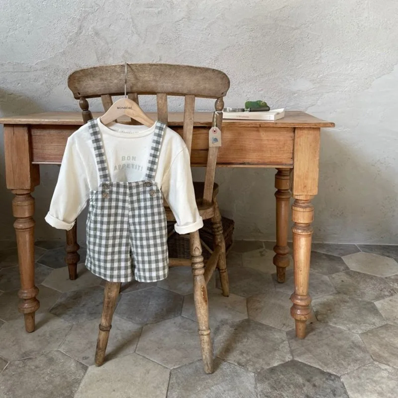 Infant Boy Fashion Plaid Overalls Toddler Girl All-match Sling Shorts Baby Summer Thin Simple Cotton Linen Short Pants cotton shorts casual shorts
