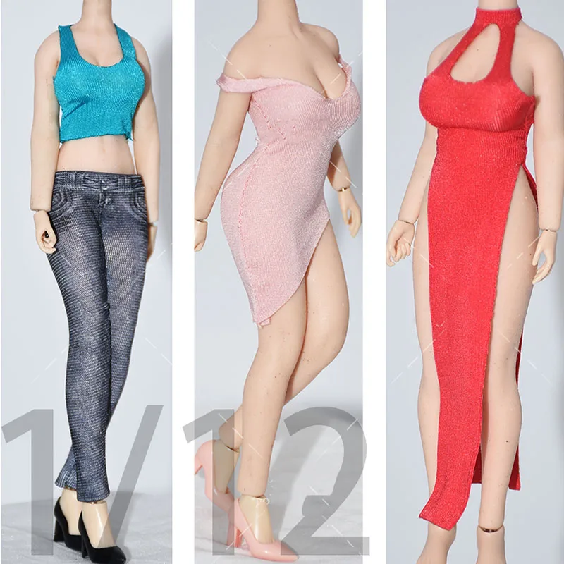 1/12 Female Soldier Shirt Long Sleeve Tight Dress Stretch Smooth Tight Long Sleeves Skirt  Fit 6\'\' Action Figure Model