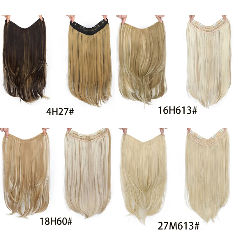 Synthetic 55CM V-shaped hair extension piece wig long straight hair female natural connection seamless clip hair wig piece