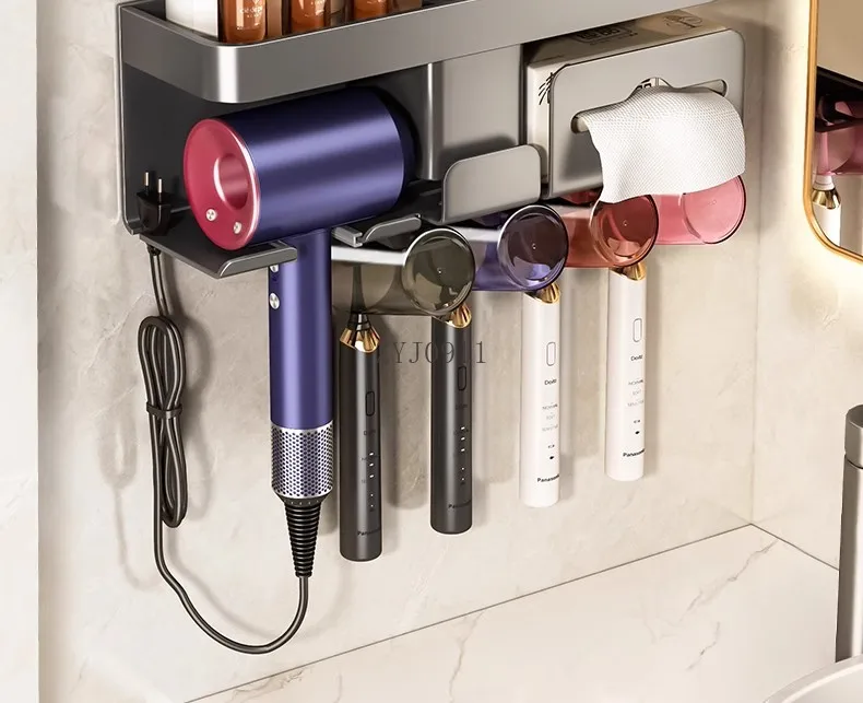 Bathroom Suction Cup Multifunctional Toothbrush Holder Toilet Hair Dryer Integrated Shelf Face Towel Storage