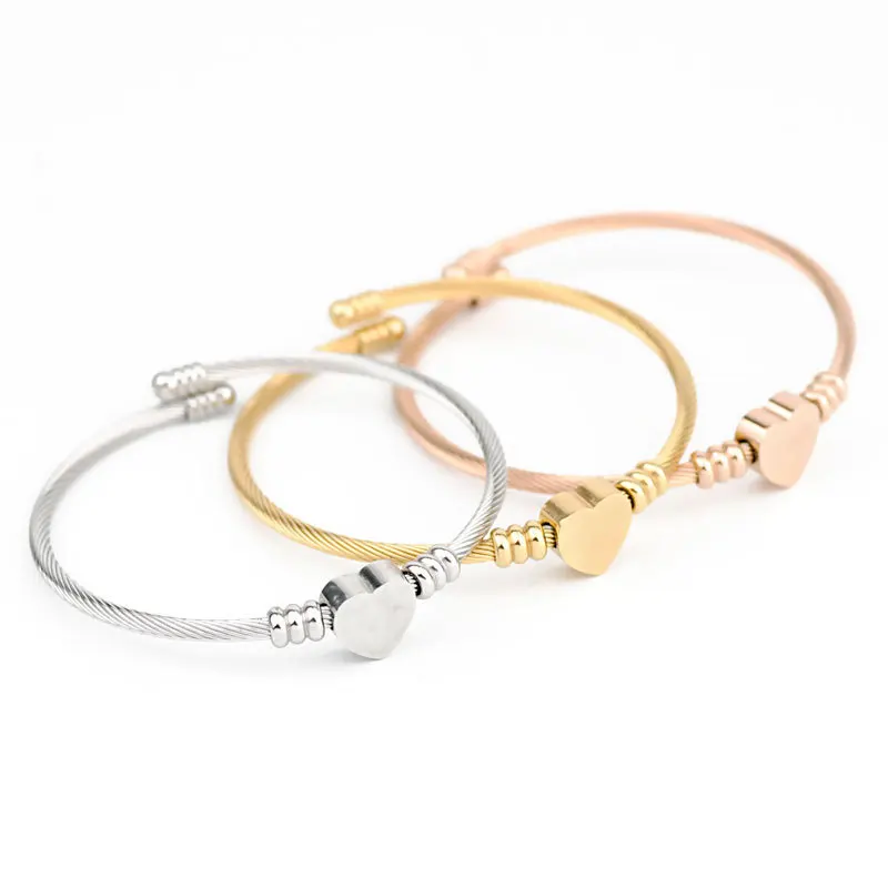 Stainless Steel Bangle Women Heart Seal Accessories Adjustable Size bangle bracelet stainless steel bracelet zirconia bangle snake bangle bracelet