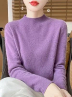 Fashion 100% Wool Sweater Women's Mock-Neck Knitwear Cashmere Pullovers Autumn Winter Long Sleeve Jumpers Clothing Tops - Image 5