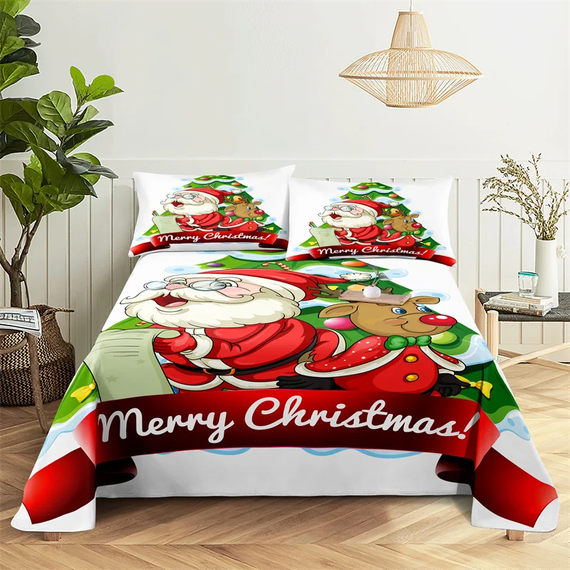 

Santa Claus Bed Sheet Set Bed Flat Sheet Christmas Decorations Girl Bedsheet Bedding Set King Bed Sheets and Pillowcases