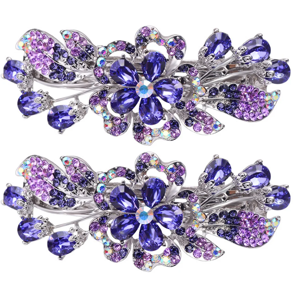 

2 Pcs Hairpin Rhinestone Clip Rhinestones Barrettes Ponytail Women Alloy Clips for Miss