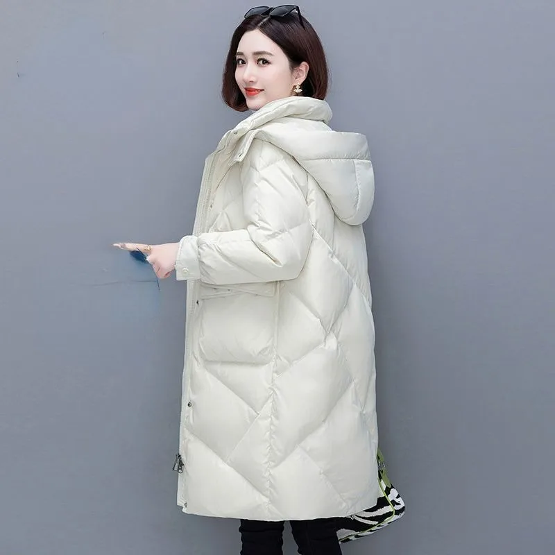 2023 New Women Down Jacket Winter Coat Female Keep Warm Thick Parkas Loose Mid Length Version Outwear Fashion Hooded Overcoat