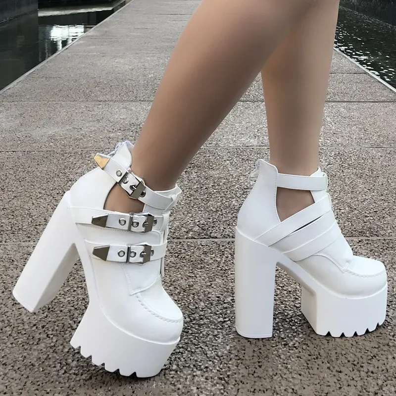 

2024 New Women's Sandals Fashion Sexy 14 Cm Super High Heel Women's Shoes Stage Show Catwalk Thick With Sandals White Black