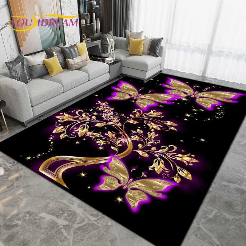 

Colorful Butterfly Flower Art Area Rug,Carpets Rugs for Living Room Bedroom Sofa Decoration,Kitchen Bathroom Non-slip Floor Mats