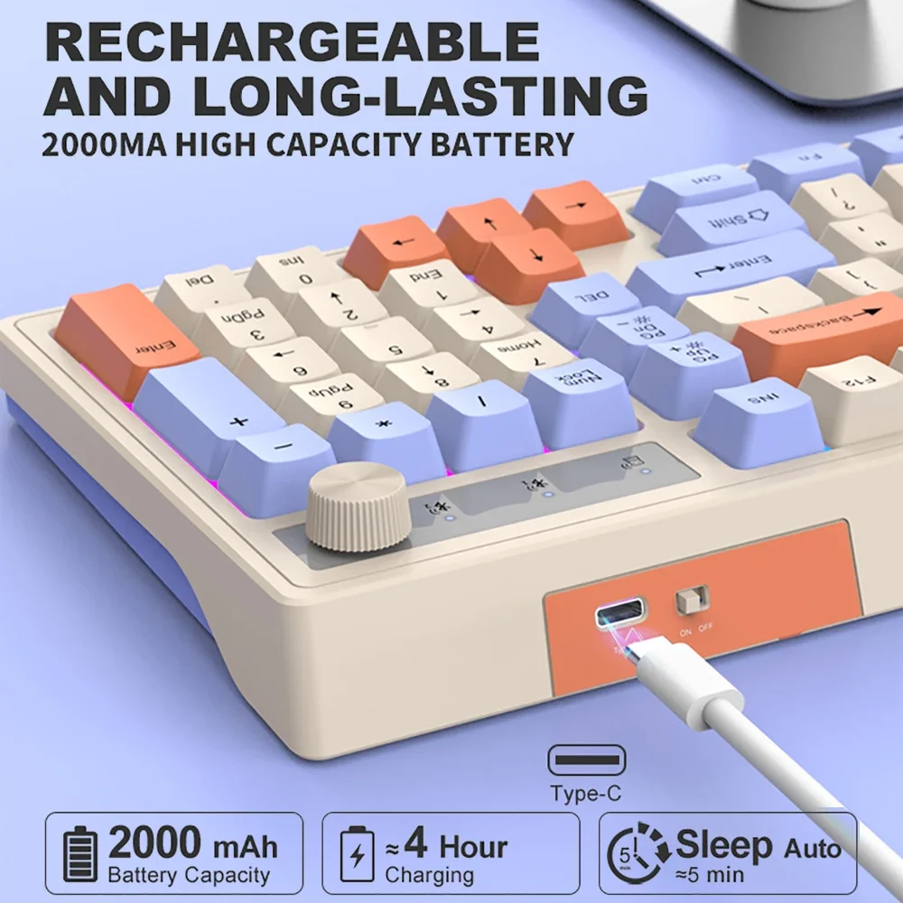 Dual-Mode Wireless Keyboard and Mouse Set 2.4G Dual Bluetooth Keyboard RGB Gaming Keyboard Mouse Kit Mechanical Feel Keyboard