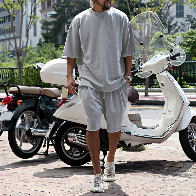 Men's Summer Set Cotton Short Set Outdoor Sportswear Men's Large Casual Sports Set Fashion Two Piece Set