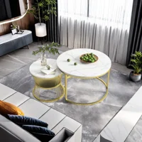 Fangange – ensemble de 2 tables gigognes, tables basses rondes modernes avec rangement, tables d'appoint pour canapé, meubles de salon, structure en métal 3